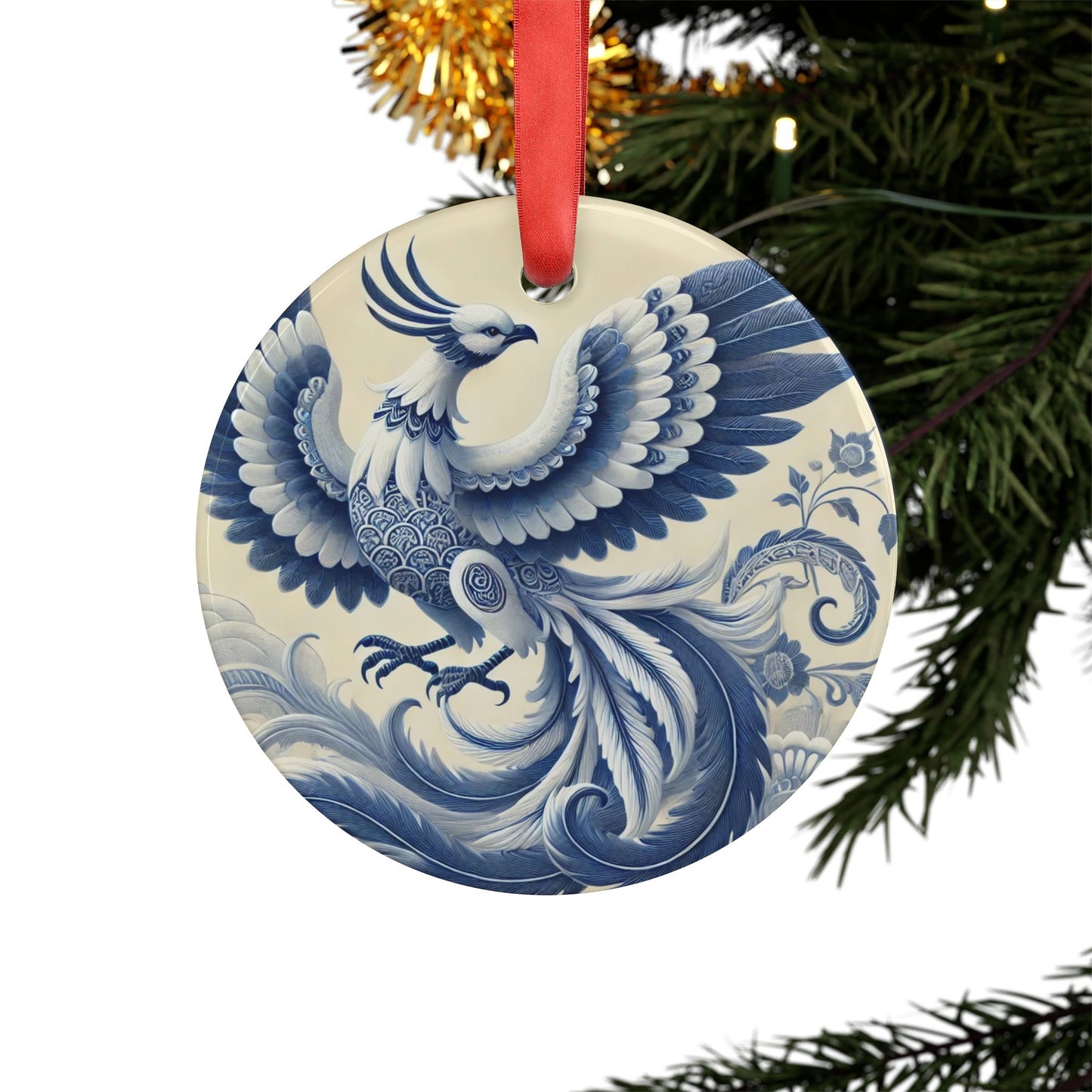 Blue White Phoenix Style2 Chinoiserie Chique Acrylic Ornament