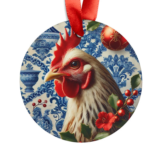 Blue White Hen Print Chinoiserie Chique Acrylic Ornament