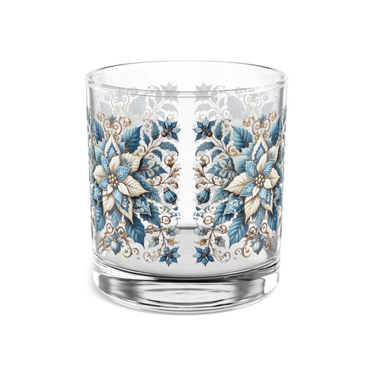 Ice Blue Poinsettia Festive Design, 10oz Drink Glass