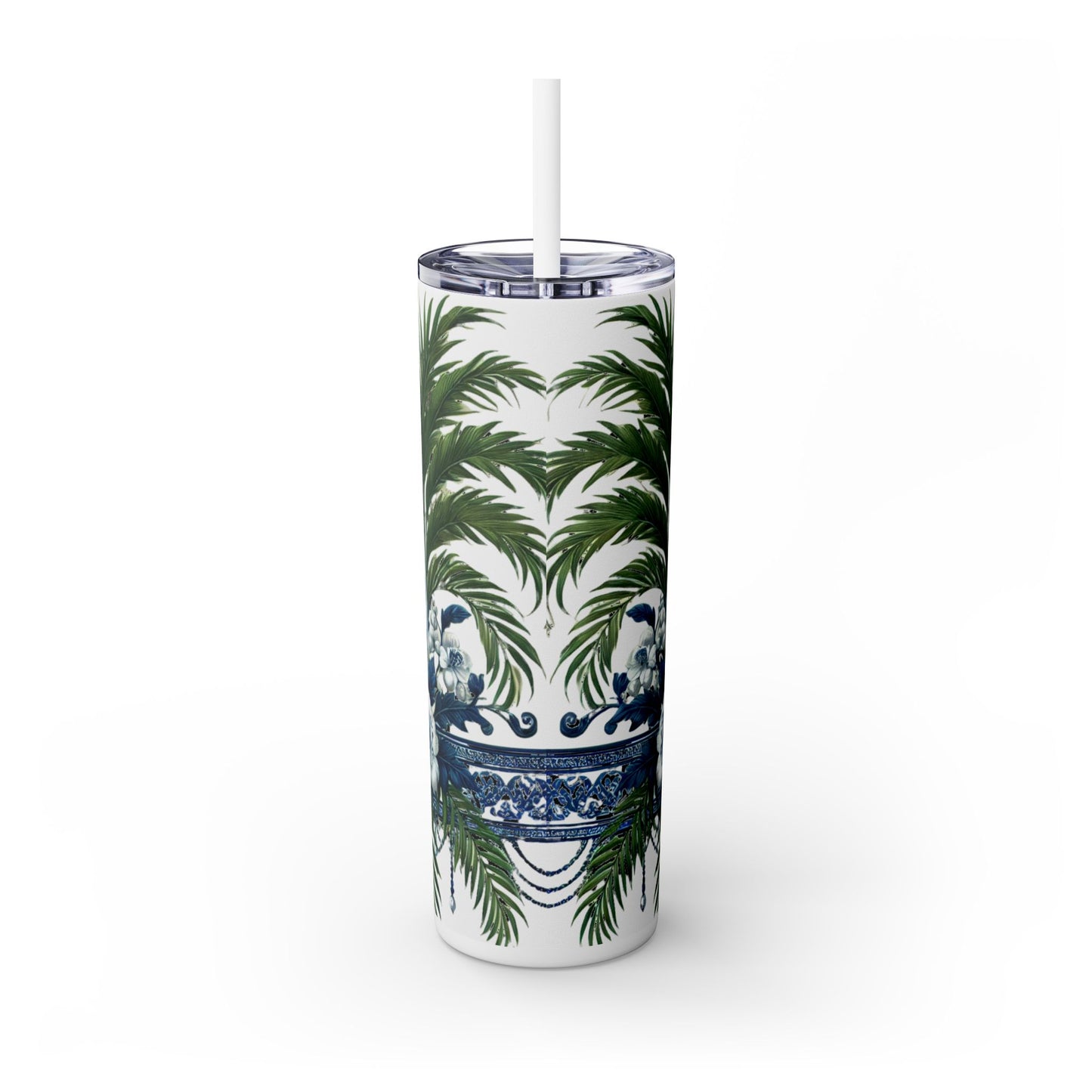 FAITH Message - Skinny Tumbler - Chinoiserie Chique Blue White Design, 20oz