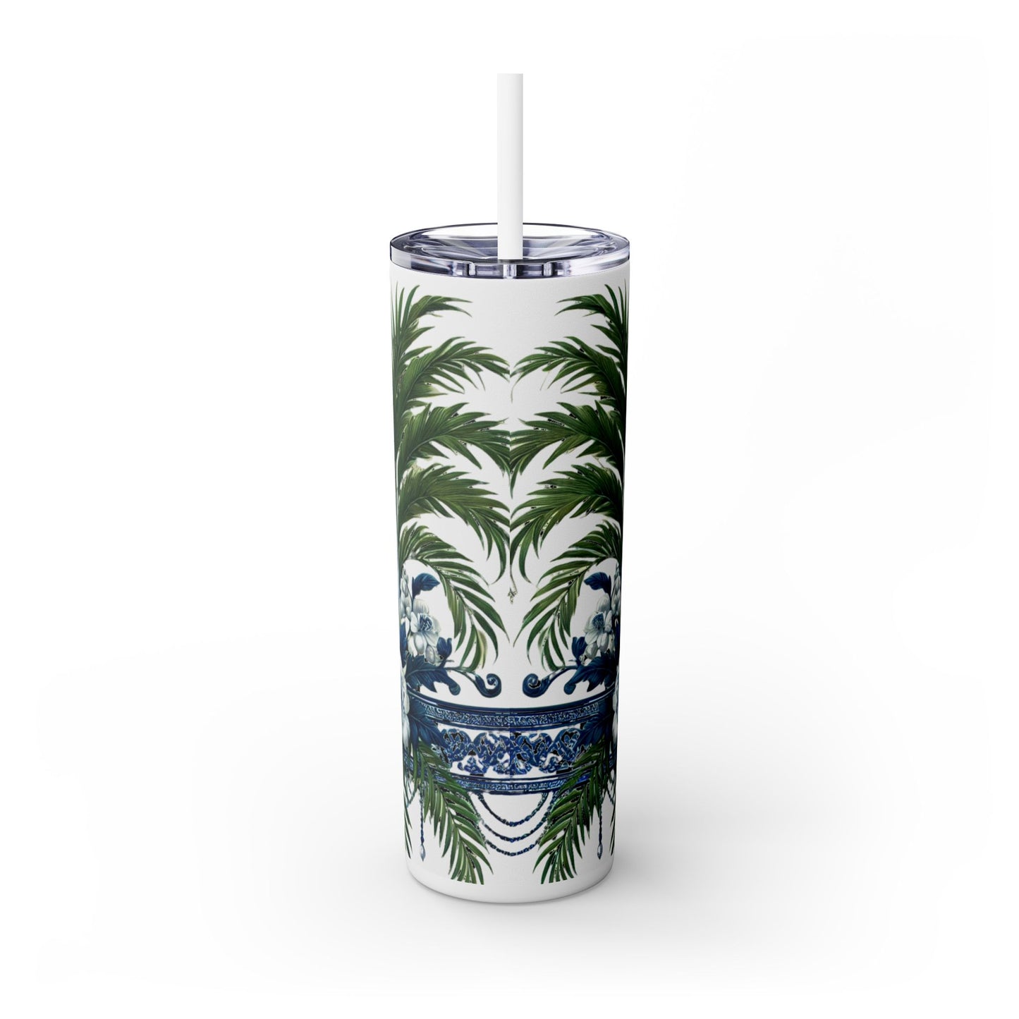 KINDNESS Message - Skinny Tumbler - Chinoiserie Chique Blue White Design, 20oz