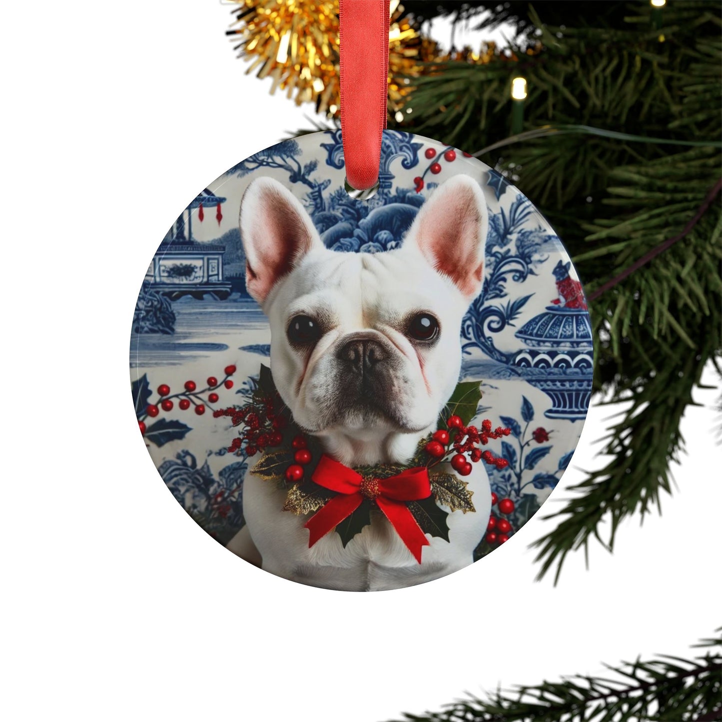 Blue White Frenchie Style1 Chinoiserie Chique Acrylic Ornament