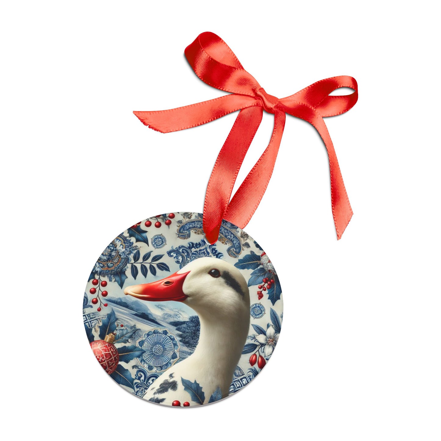 Blue White Duck Print Chinoiserie Chique Acrylic Ornament