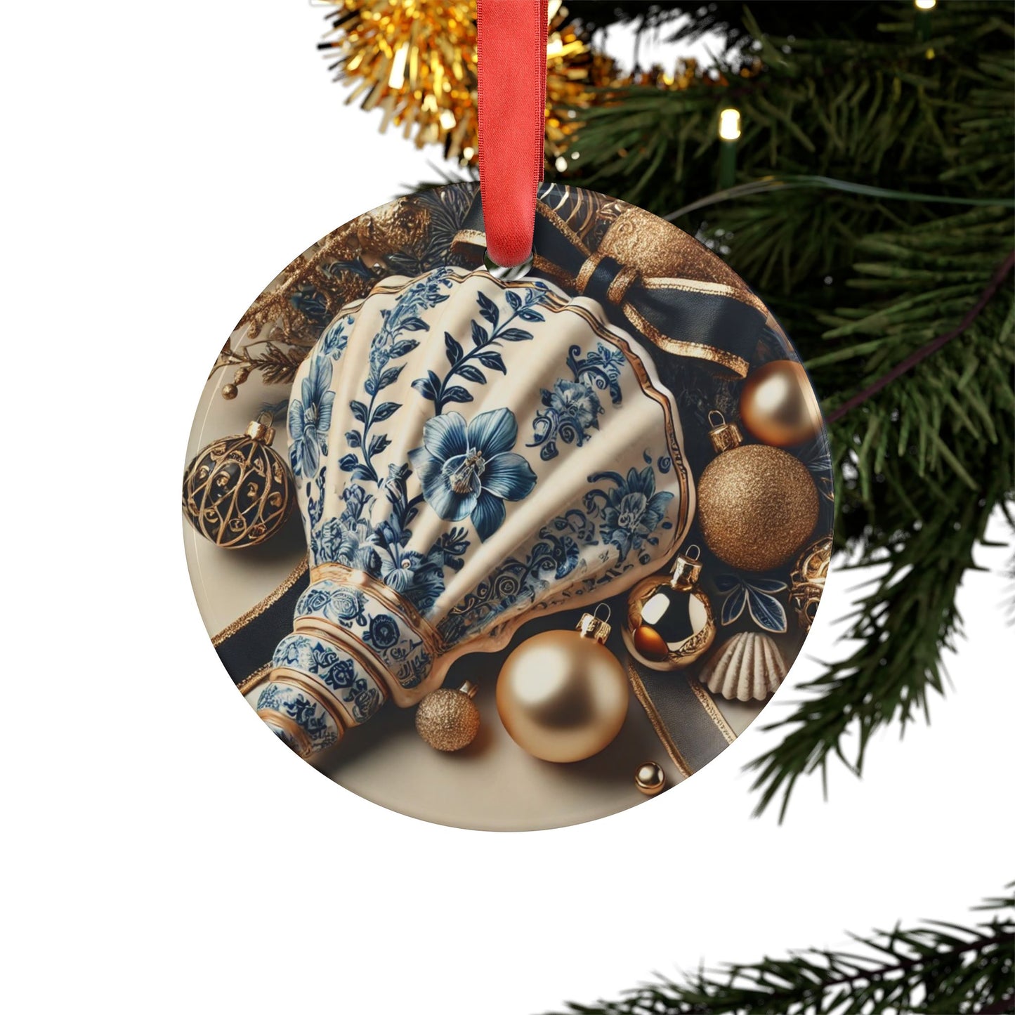 Blue White Shell Black Style1 Chinoiserie Chique Acrylic Ornament