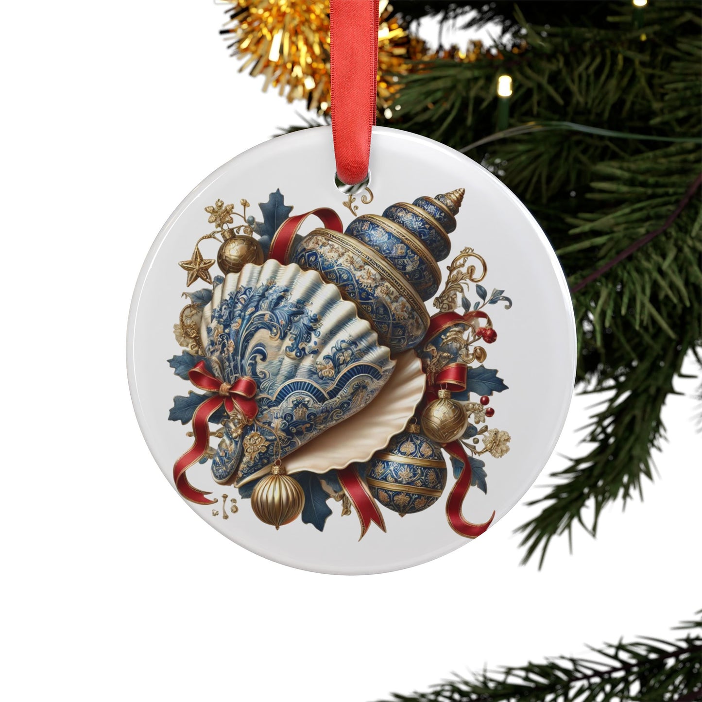 Blue White Shell Red Style2 Chinoiserie Chique Acrylic Ornament