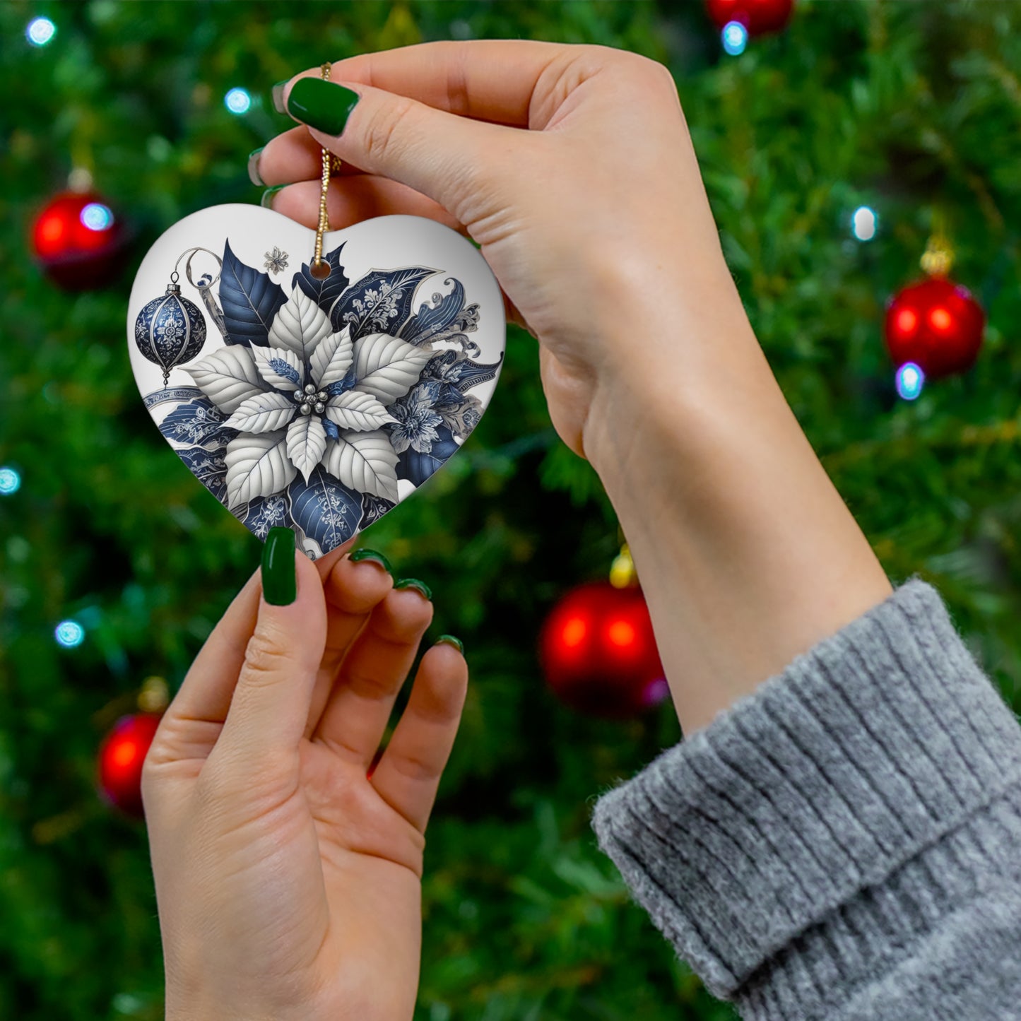 Blue White Silver Style2 Chinoiserie Chique Ceramic Ornament, 3 shapes available