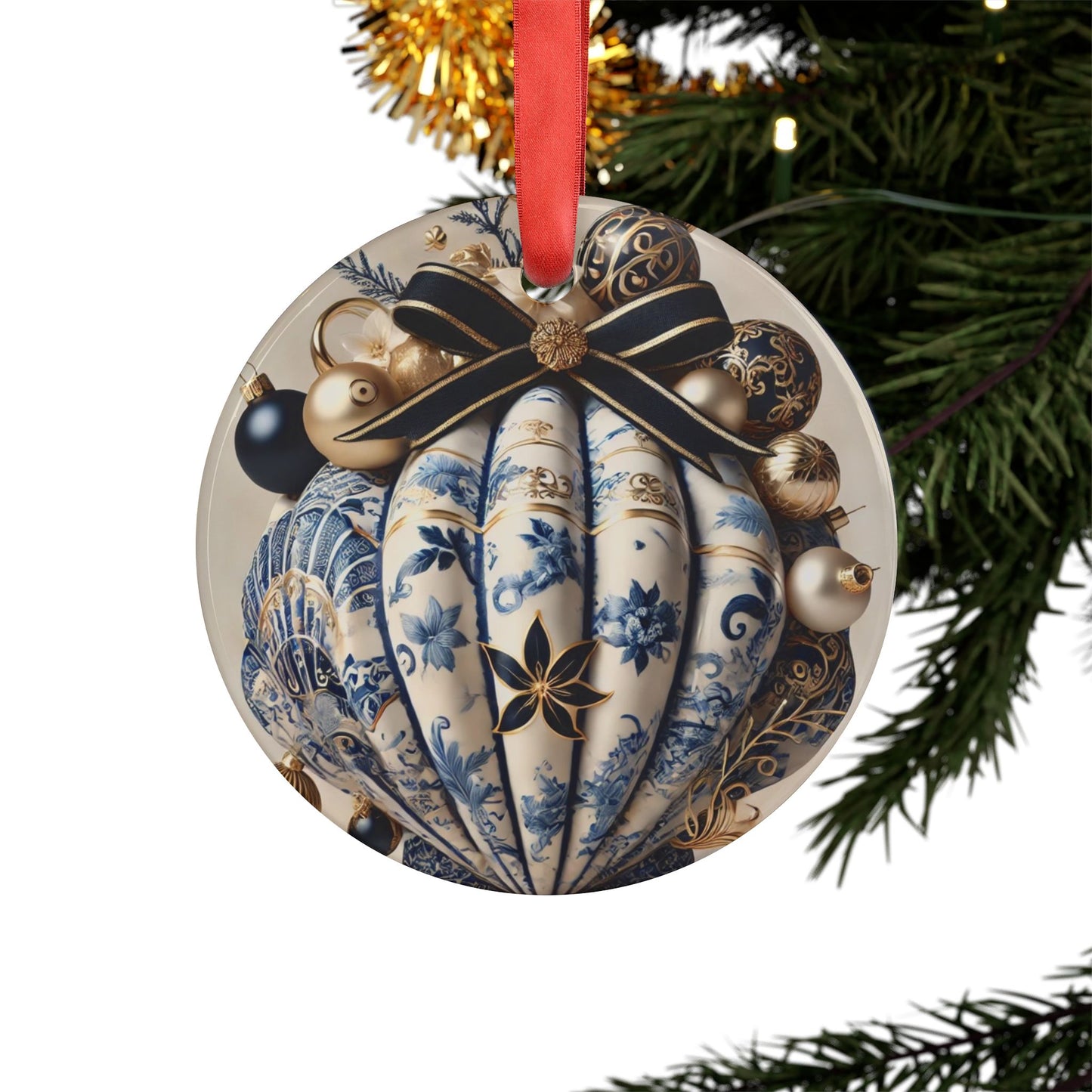 Blue White Shell Black Style2 Chinoiserie Chique Acrylic Ornament