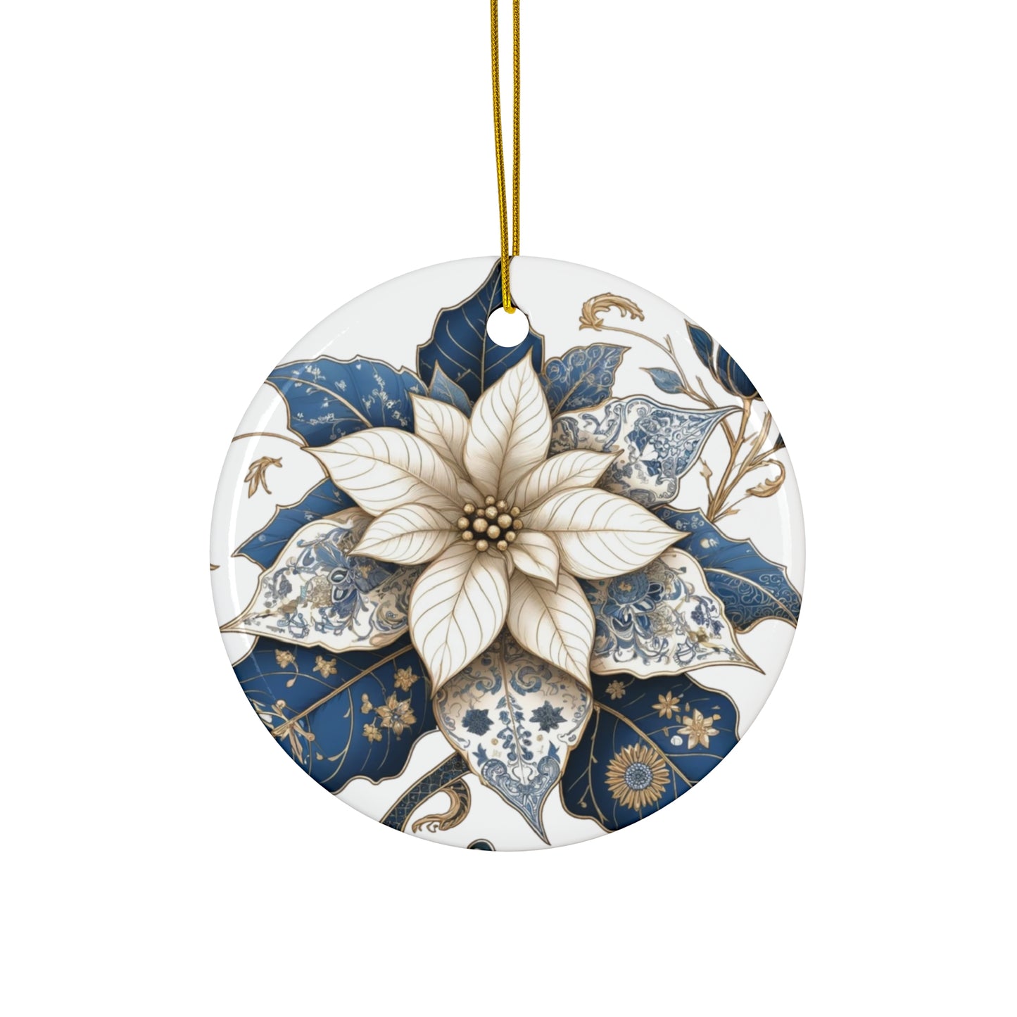 Blue White Gold Style1 Chinoiserie Chique Ceramic Ornament, 2 shapes available