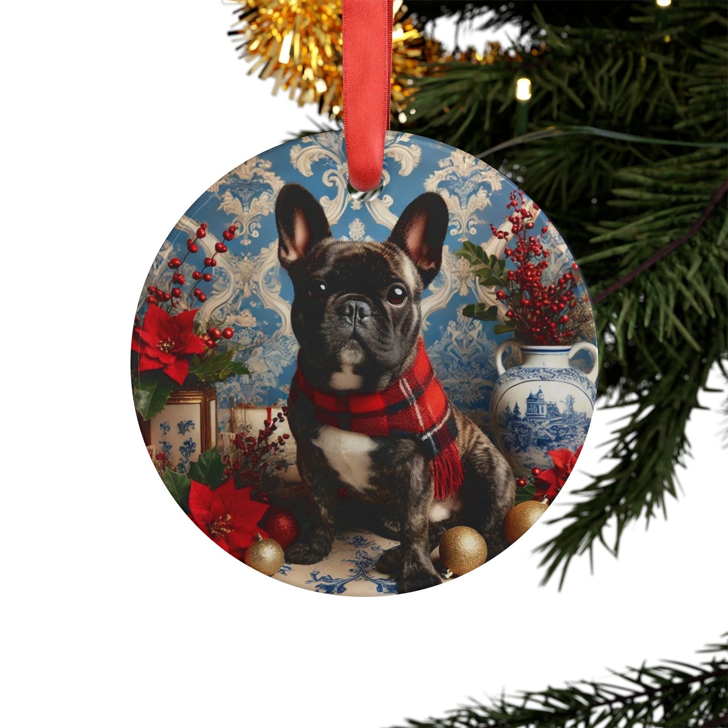 Blue White Frenchie Style5 Chinoiserie Chique Acrylic Ornament