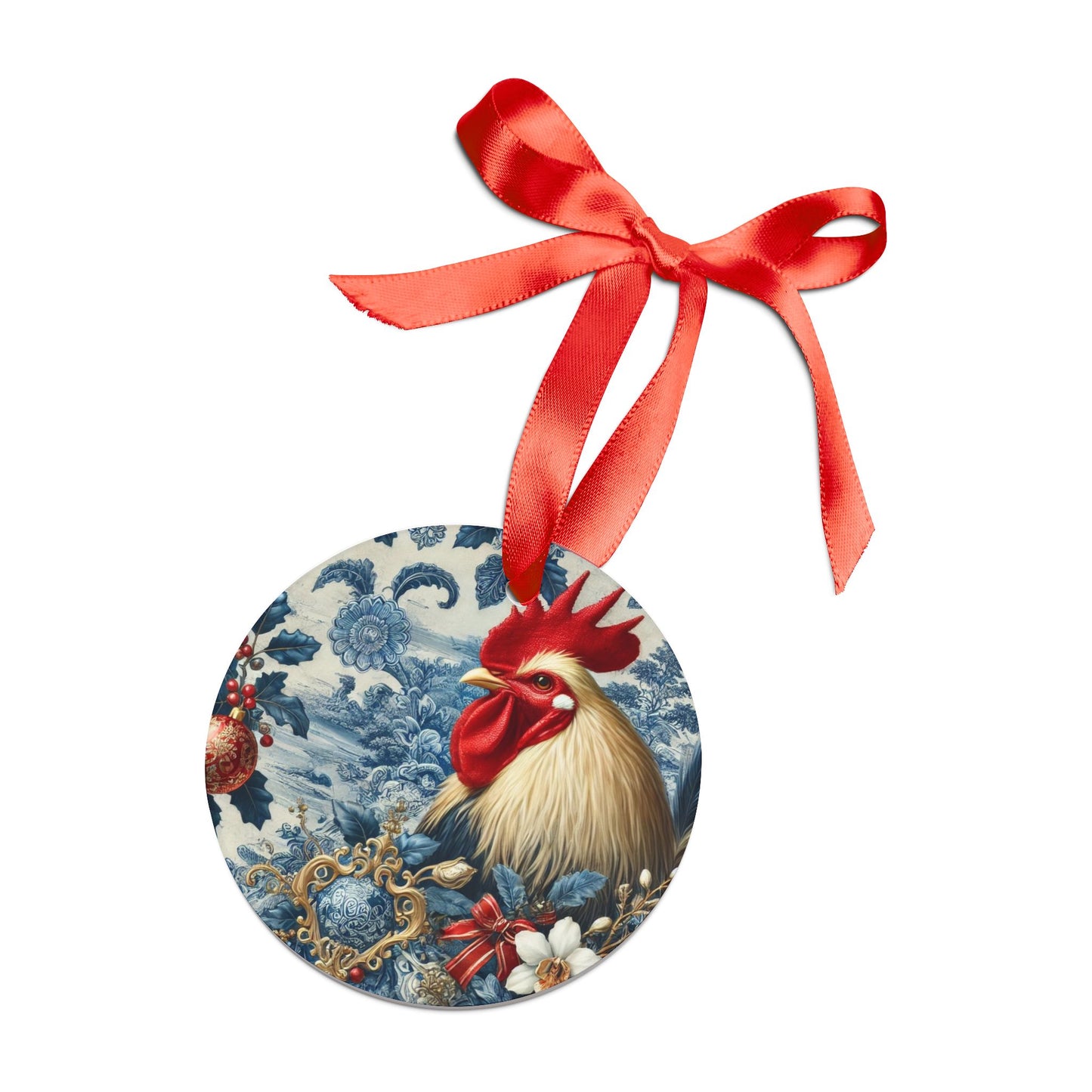 Blue White Rooster Print Chinoiserie Chique Acrylic Ornament