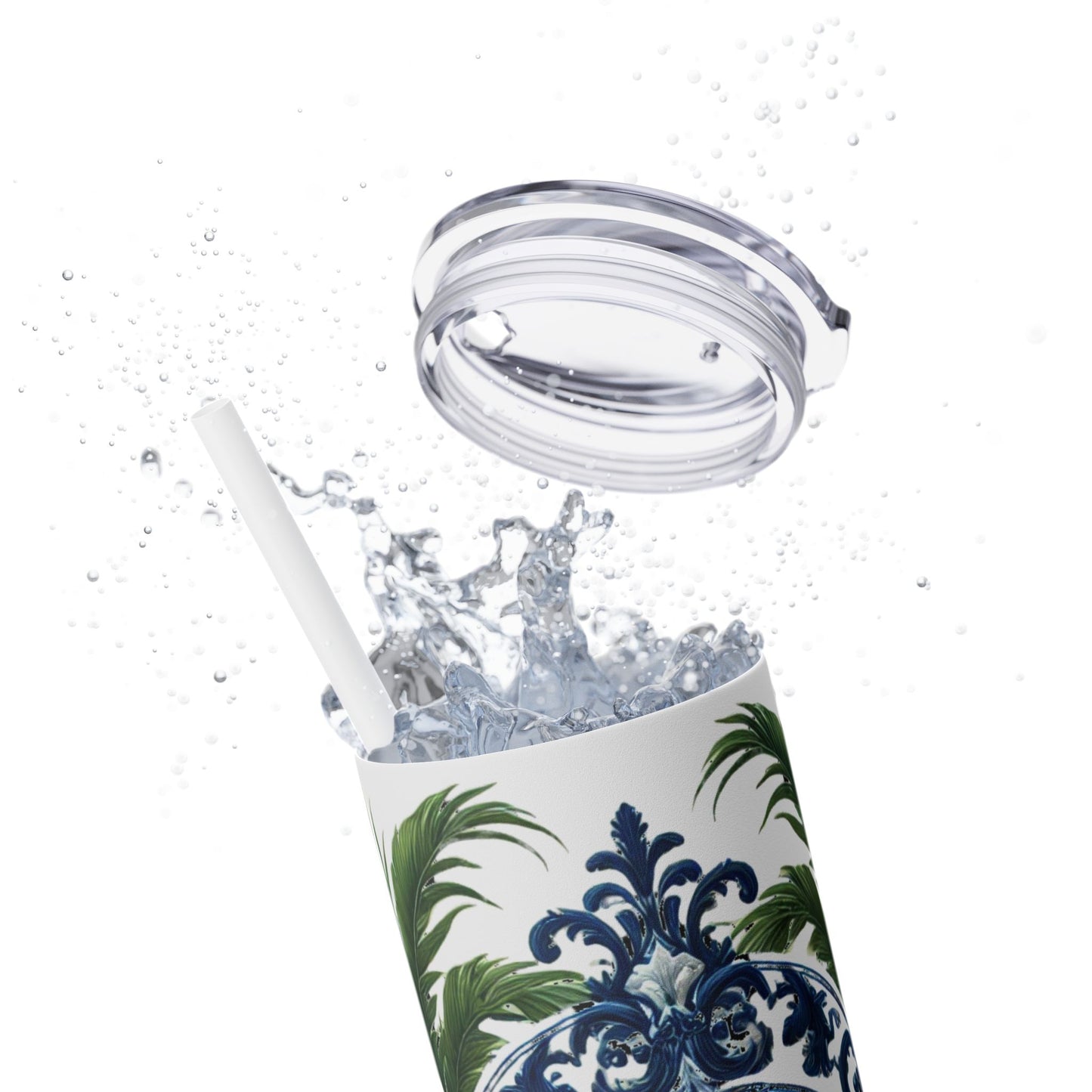 LOVE Message - Skinny Tumbler - Chinoiserie Chique Blue White Design, 20oz