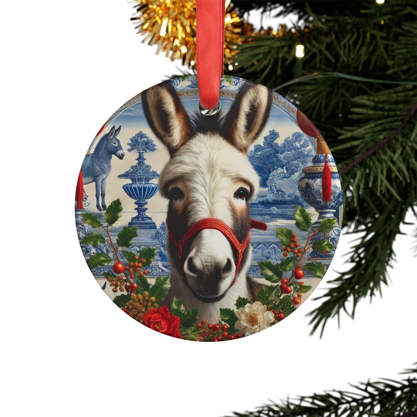 Blue White Burro Print Chinoiserie Chique Acrylic Ornament