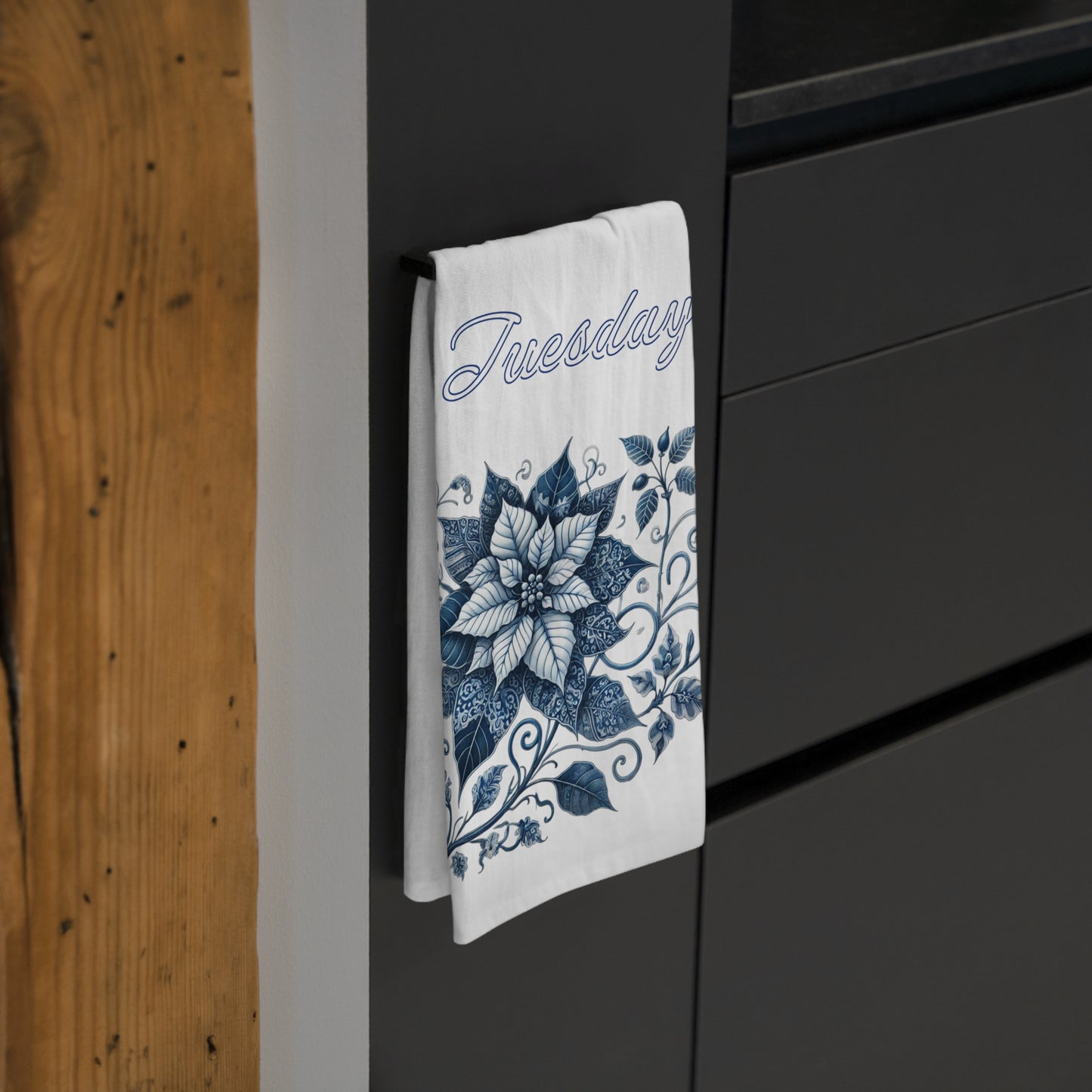 Tuesday - Blue and White Chinoiserie Chique Poinsettia Tea Towel