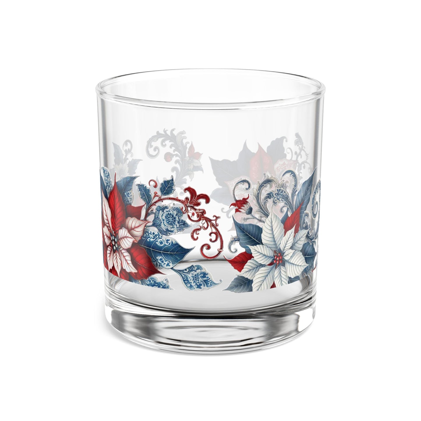 Blue White Red Style2 Poinsettia Festive Design, 10oz Drink Glass