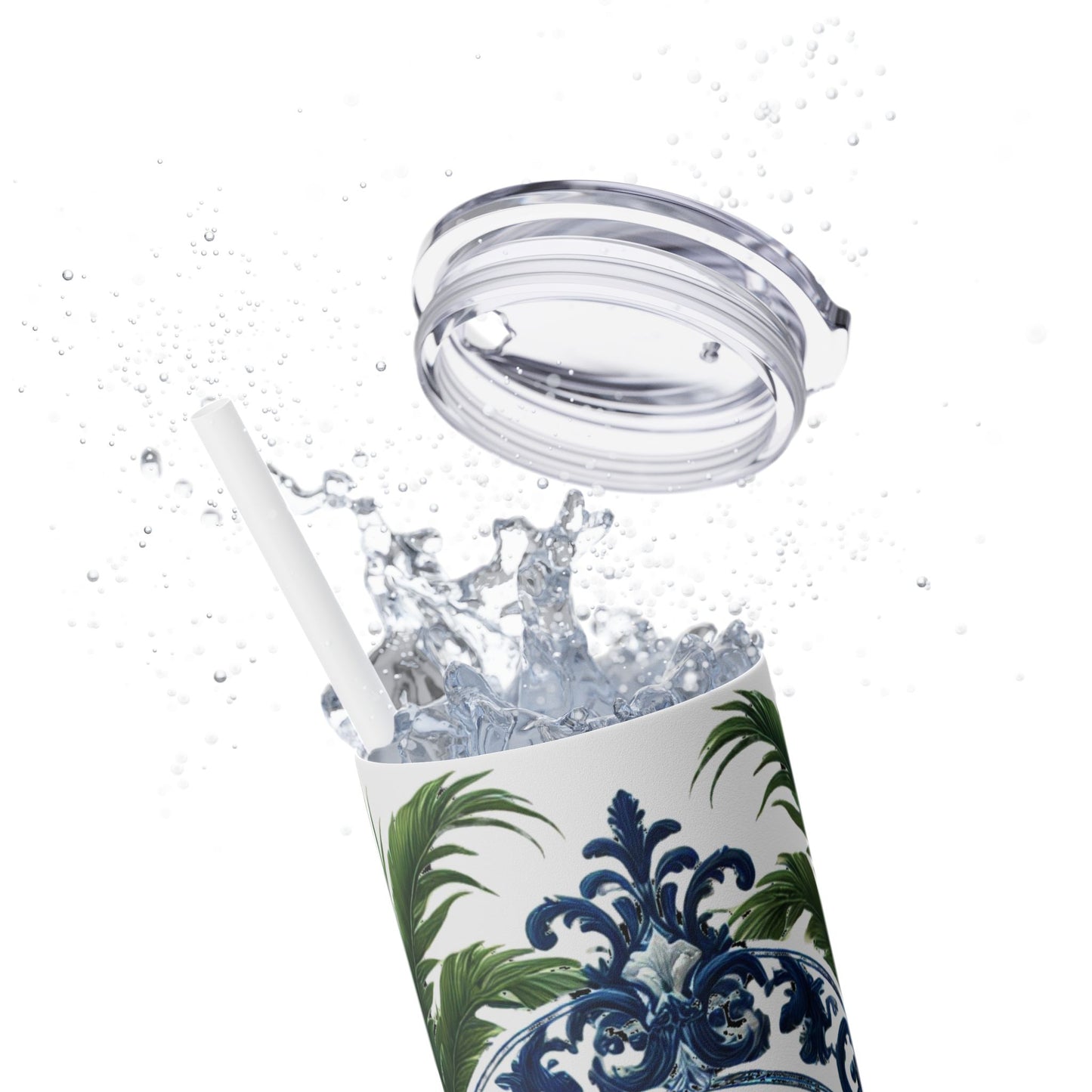 BLESSINGS Message - Skinny Tumbler - Chinoiserie Chique Blue White Design, 20oz