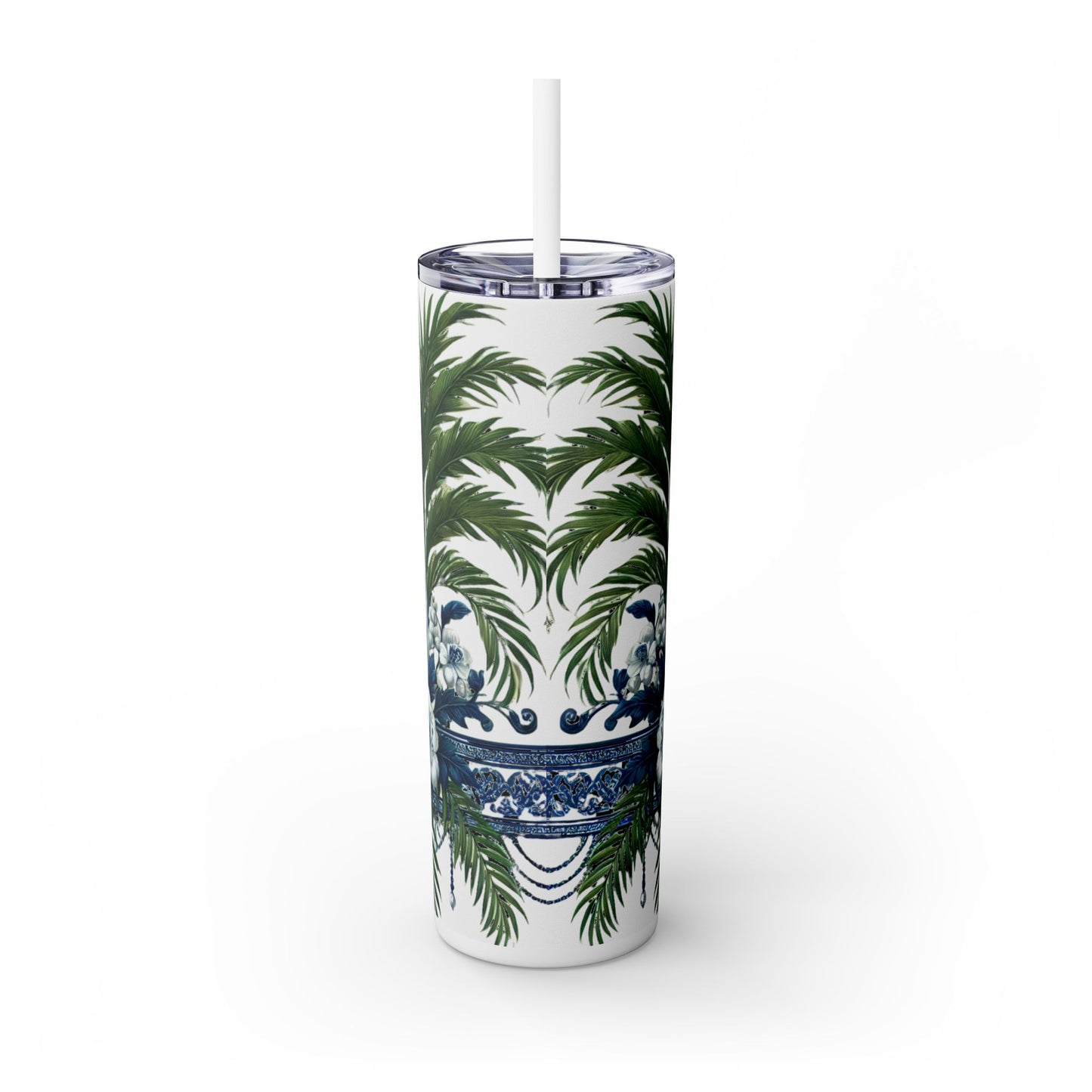 BLESSINGS Message - Skinny Tumbler - Chinoiserie Chique Blue White Design, 20oz