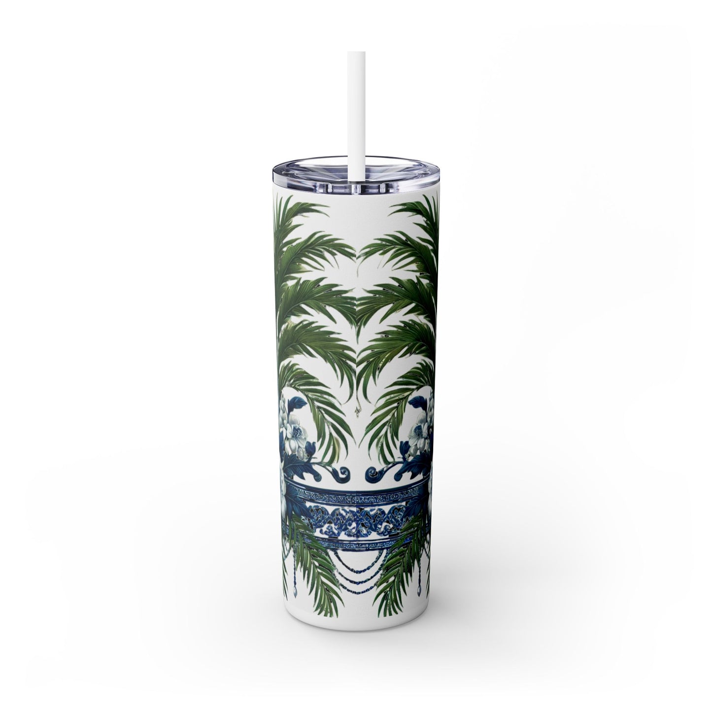 LOVE Message - Skinny Tumbler - Chinoiserie Chique Blue White Design, 20oz