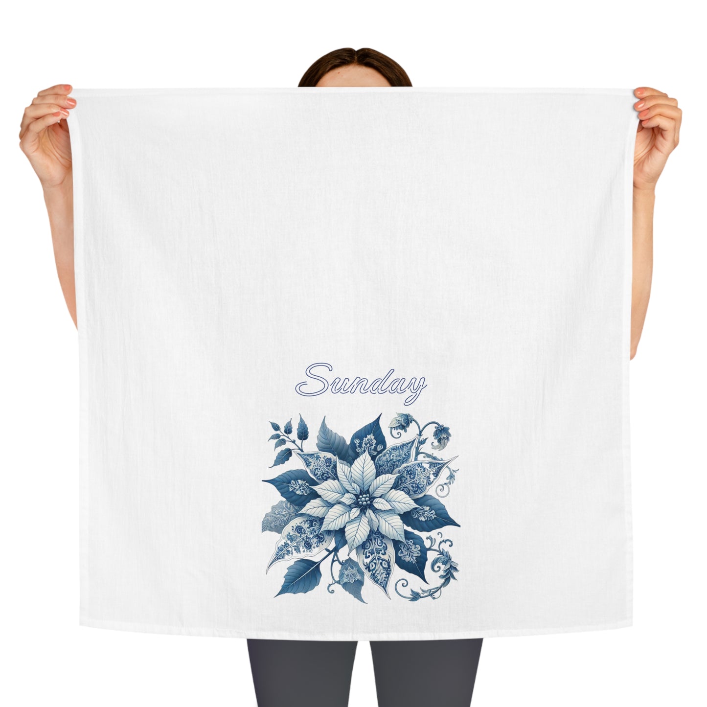 Sunday - Blue and White Chinoiserie Chique Poinsettia Tea Towel