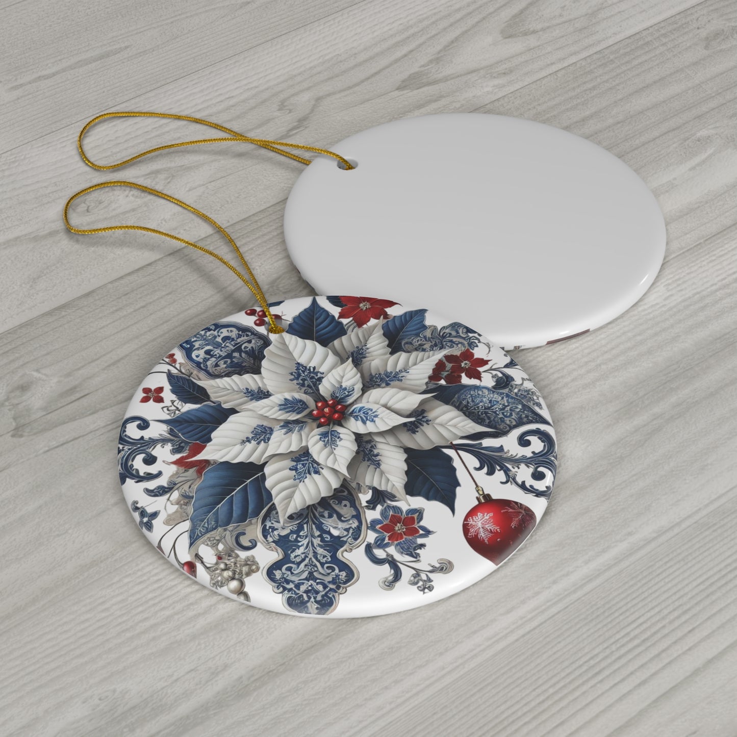 Blue White Red Style3 Chinoiserie Chique Ceramic Ornament, 2 shapes available