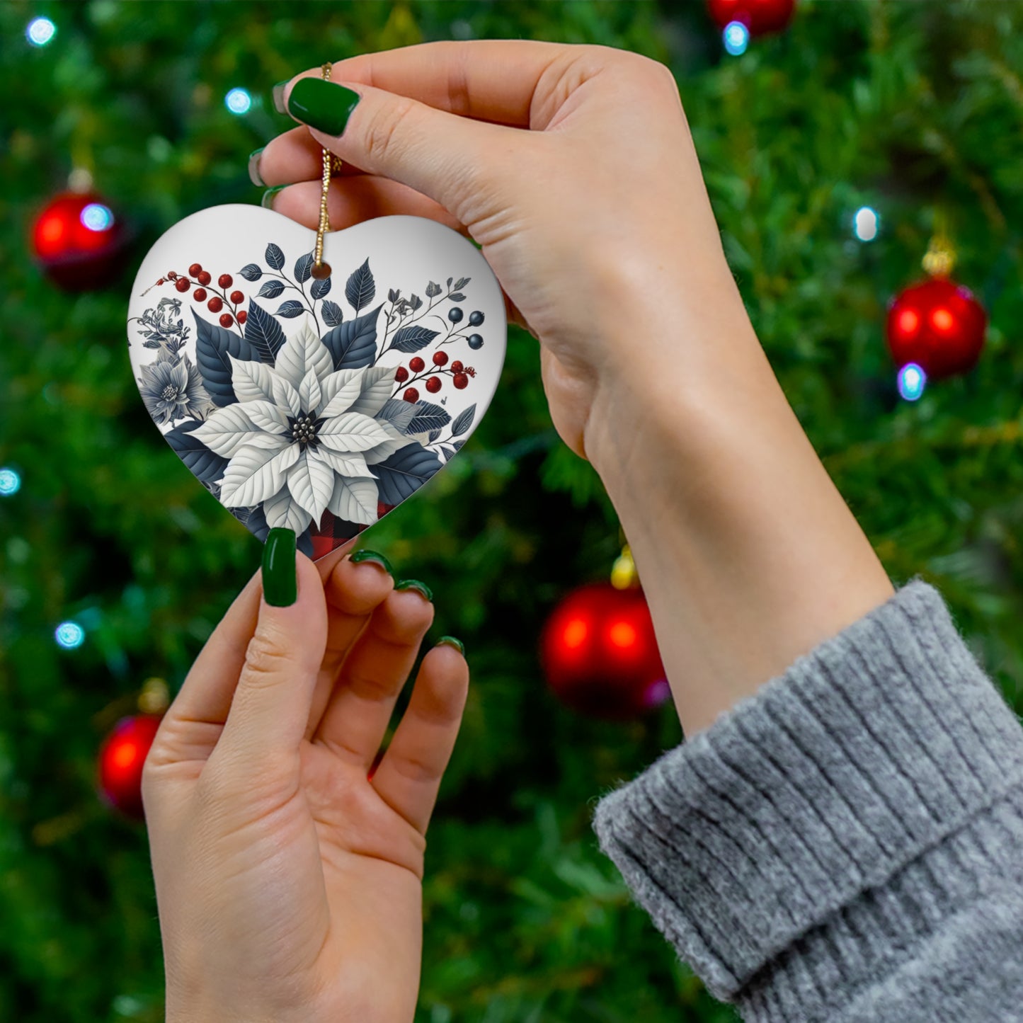 Blue White Buffalo Plaid Style1 Chinoiserie Chique Ceramic Ornament, 3 shapes available