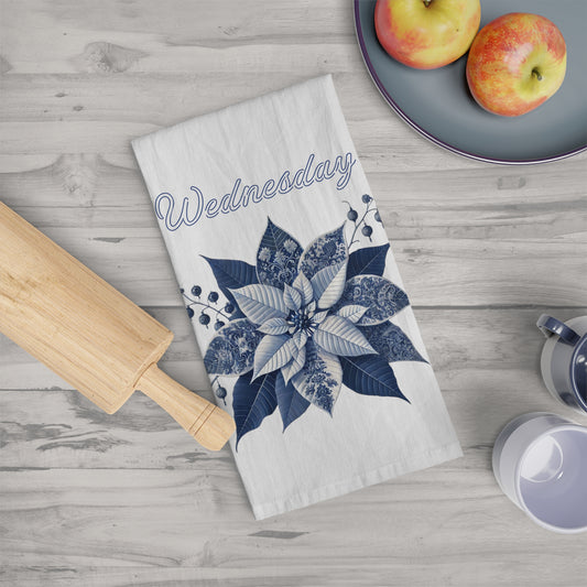 Wednesday - Blue and White Chinoiserie Chique Poinsettia Tea Towel