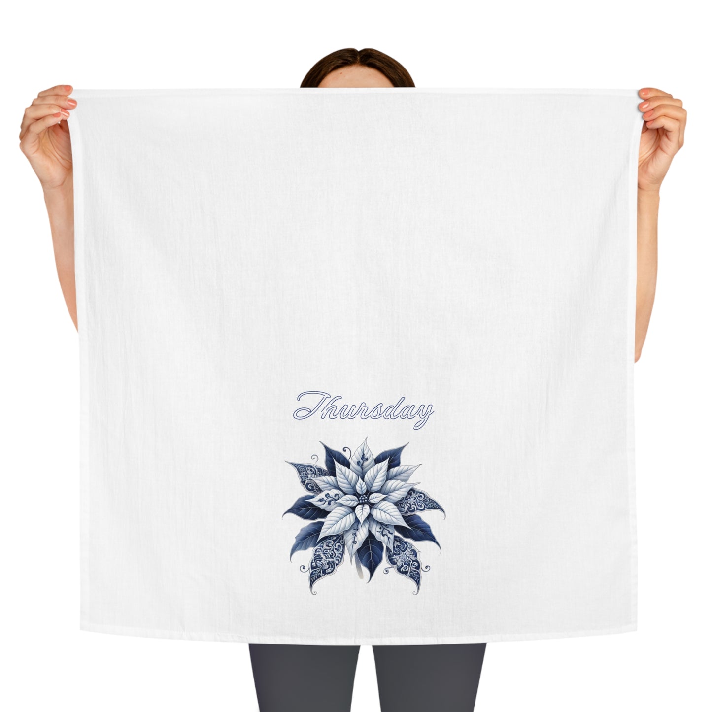 Thursday - Blue and White Chinoiserie Chique Poinsettia Tea Towel