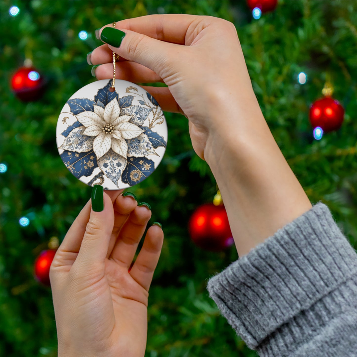 Blue White Gold Style1 Chinoiserie Chique Ceramic Ornament, 2 shapes available