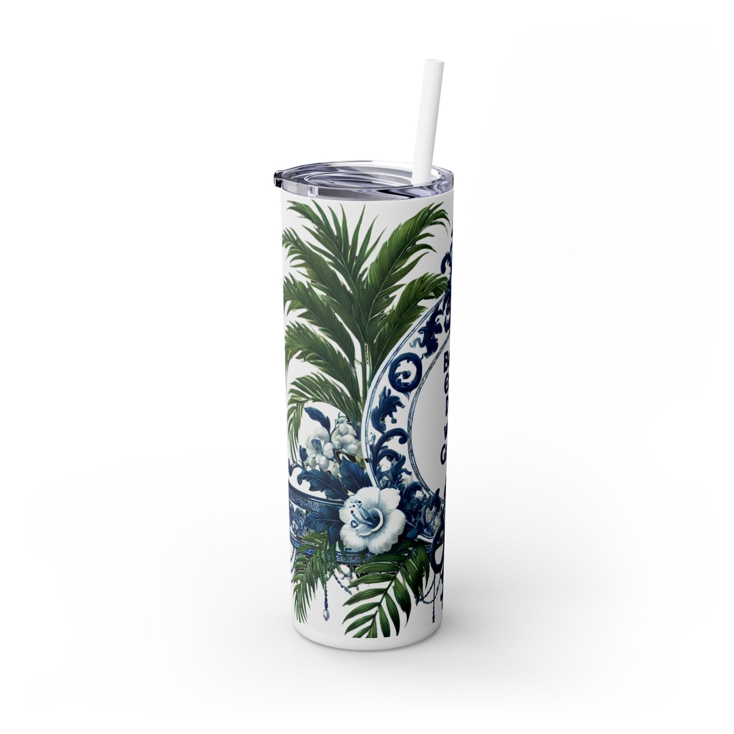 GRACE Message - Skinny Tumbler - Chinoiserie Chique Blue White Design, 20oz