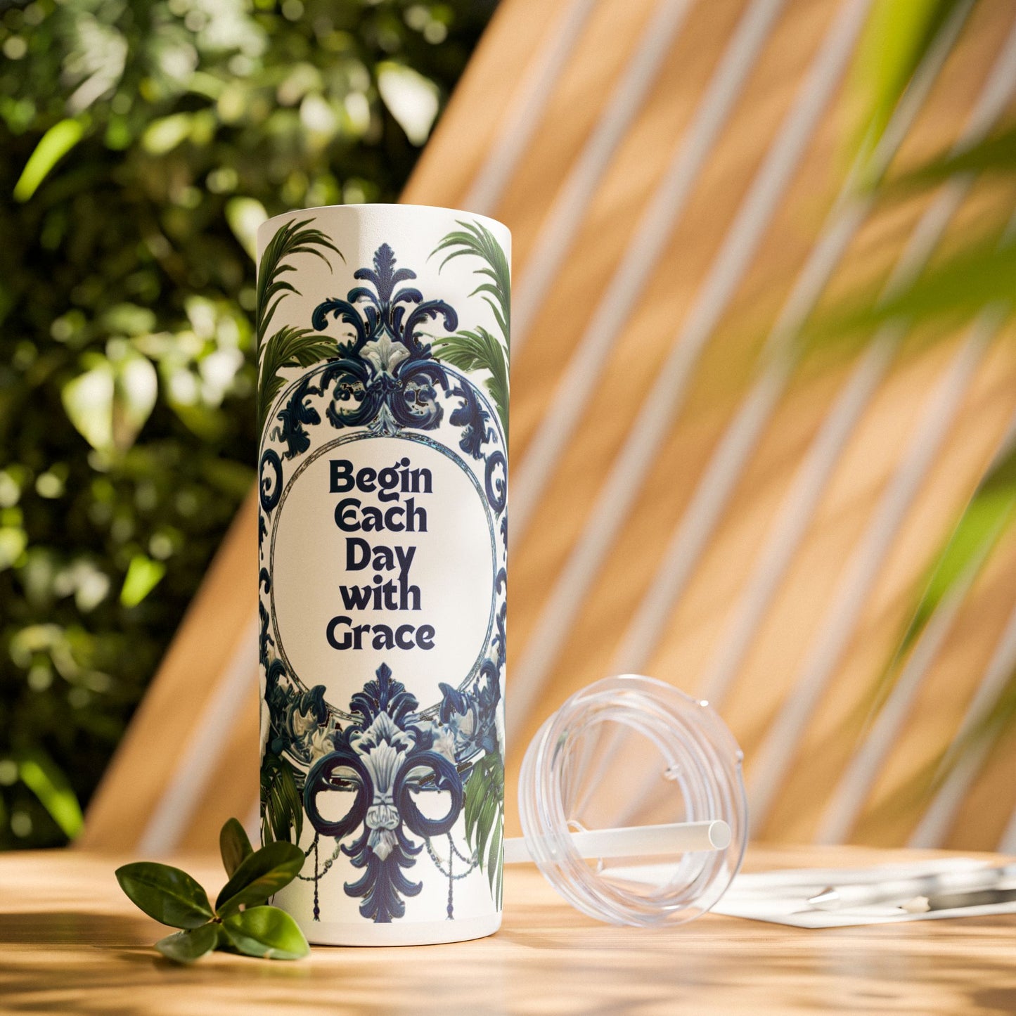 GRACE Message - Skinny Tumbler - Chinoiserie Chique Blue White Design, 20oz