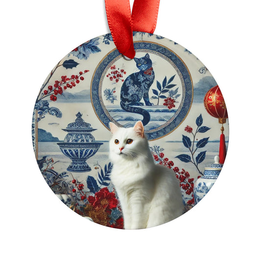 Blue White Cat Style4 Chinoiserie Chique Acrylic Ornament