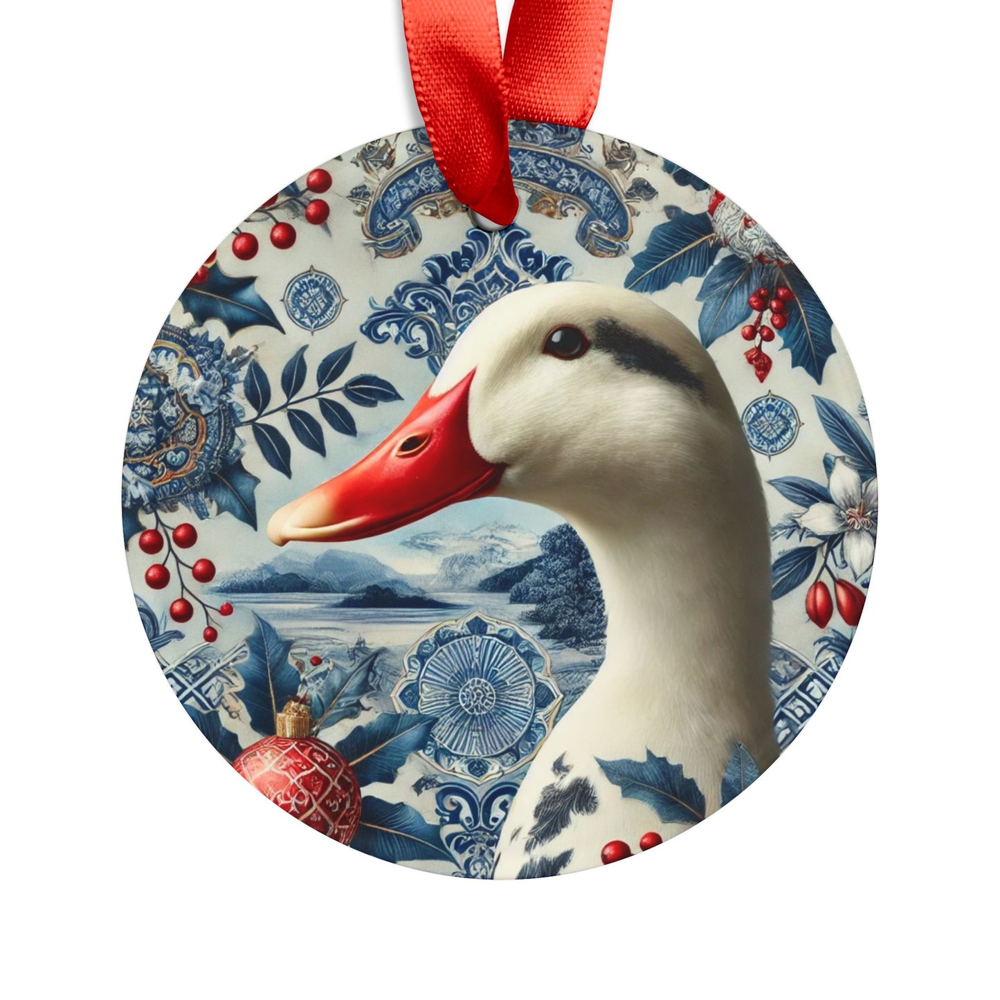 Blue White Duck Print Chinoiserie Chique Acrylic Ornament