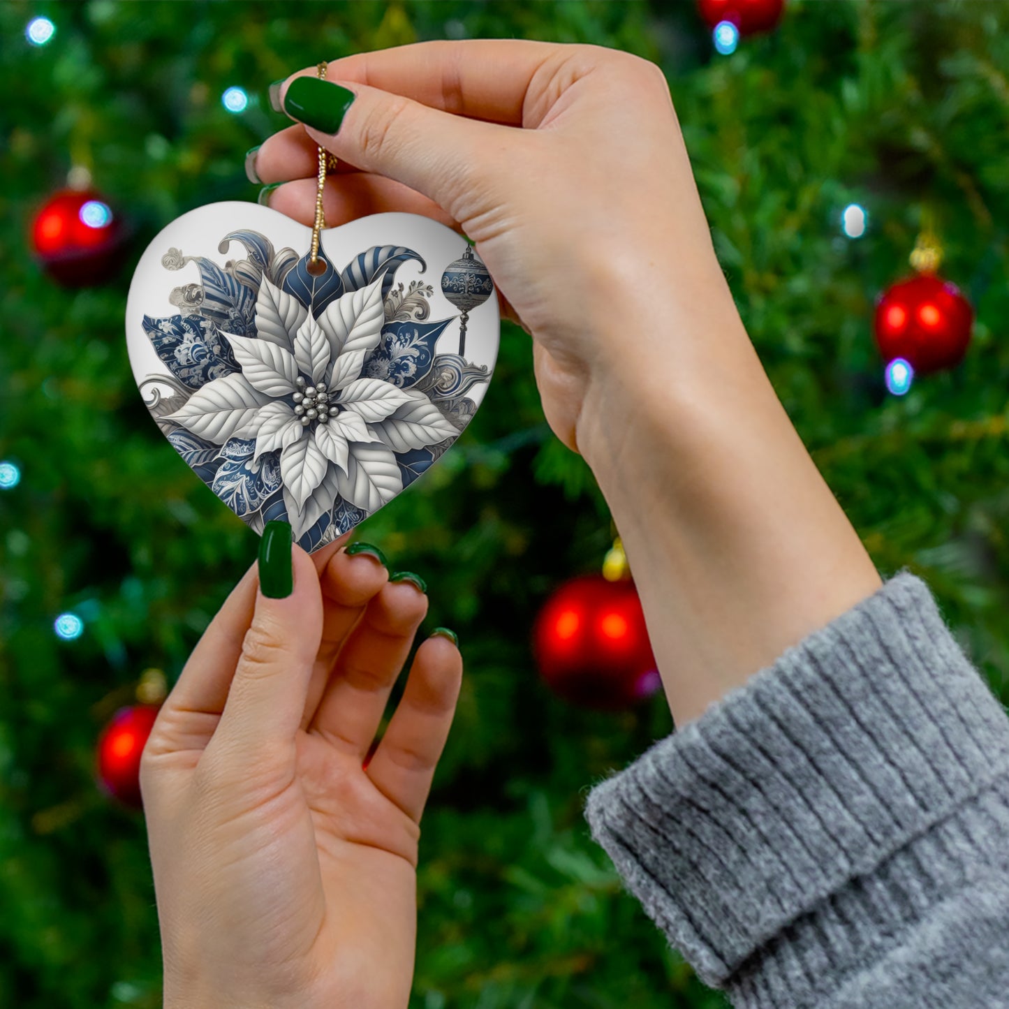 Blue White Silver Style1 Chinoiserie Chique Ceramic Ornament, 3 shapes available