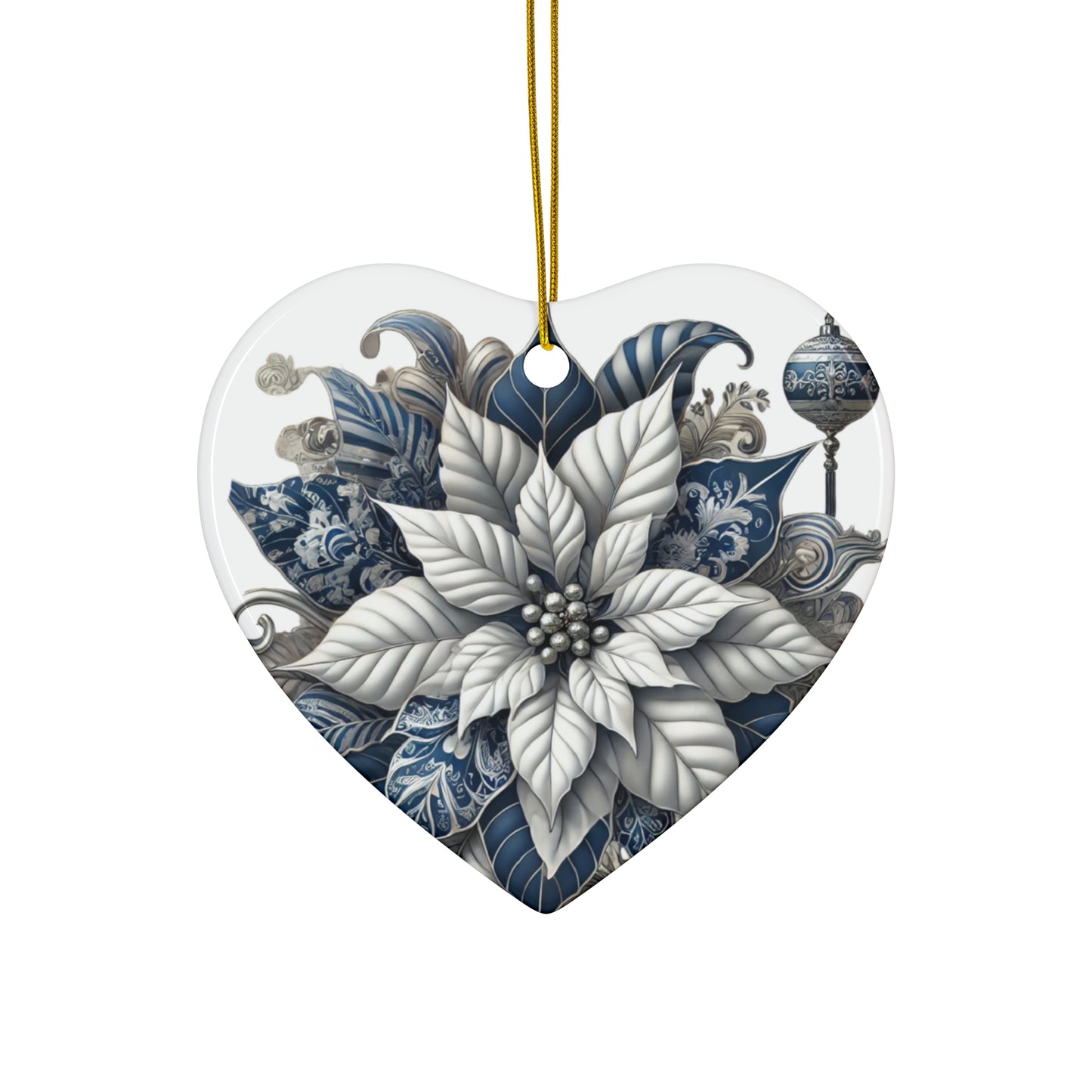 Blue White Silver Style1 Chinoiserie Chique Ceramic Ornament, 3 shapes available