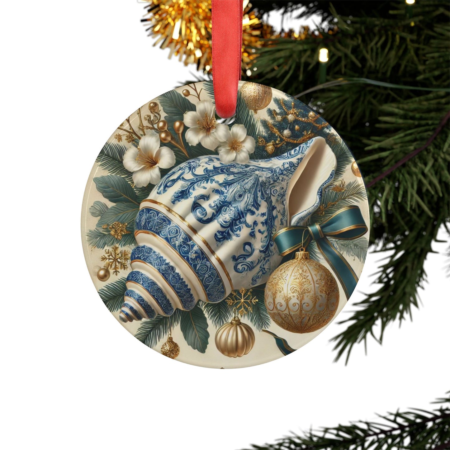 Blue White Shell Green Style1 Chinoiserie Chique Acrylic Ornament