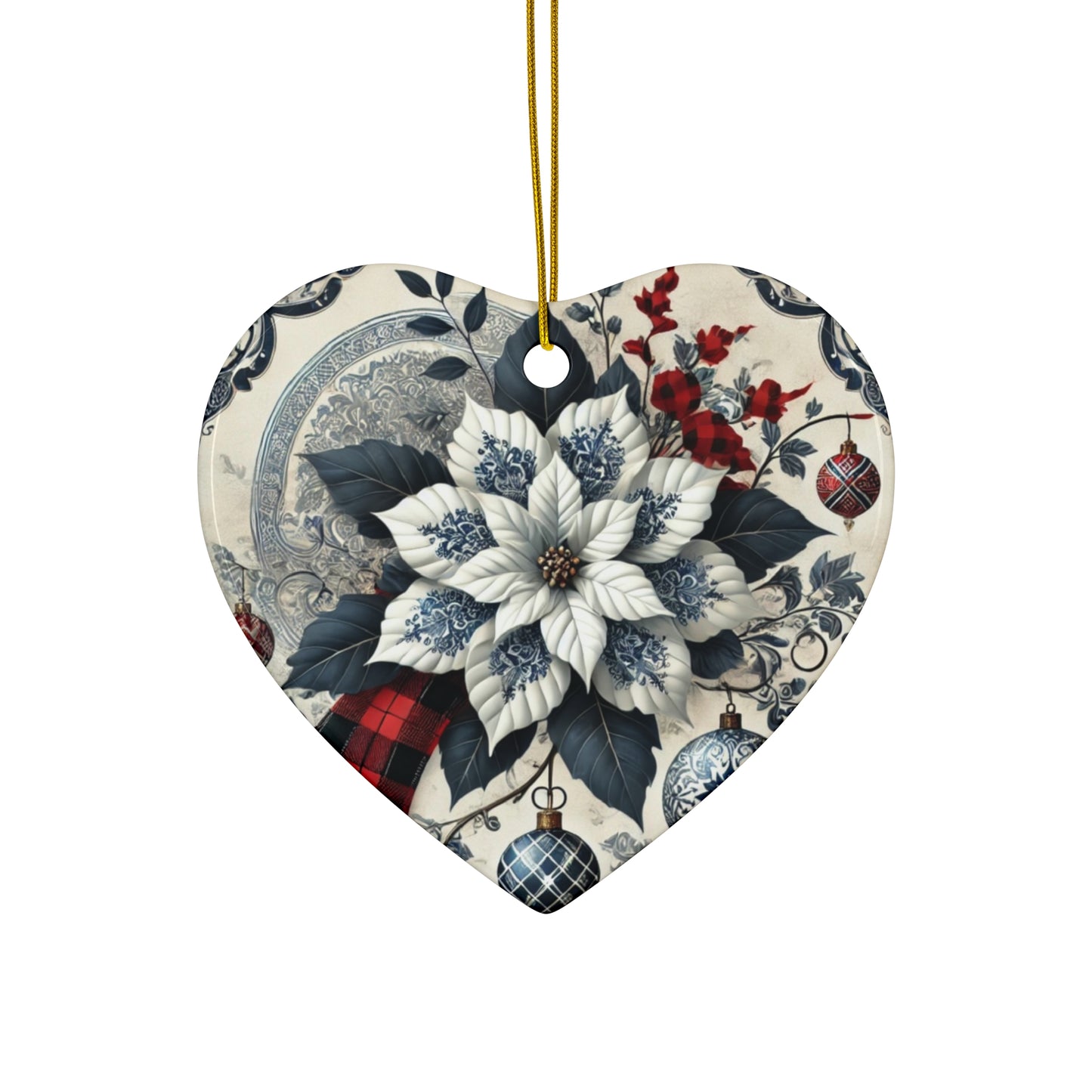 Blue White Buffalo Plaid Style4 Chinoiserie Chique Ceramic Ornament, 3 shapes available