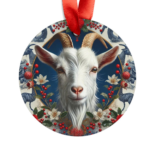 Blue White Goat Print Chinoiserie Chique Acrylic Ornament