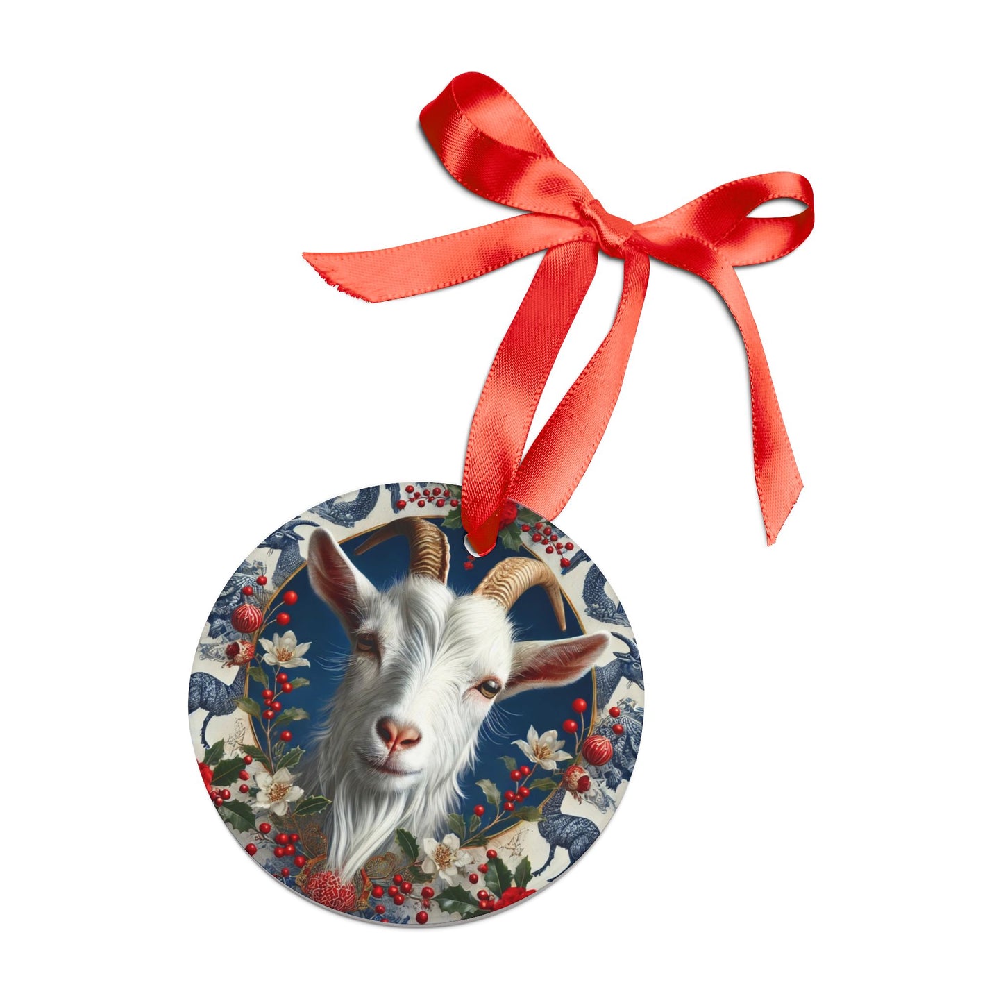 Blue White Goat Print Chinoiserie Chique Acrylic Ornament