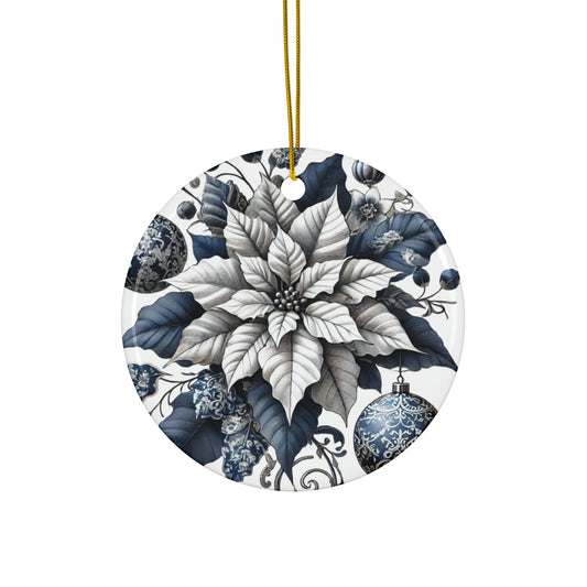 Blue White Silver Style3 Chinoiserie Chique Ceramic Ornament, 3 shapes available