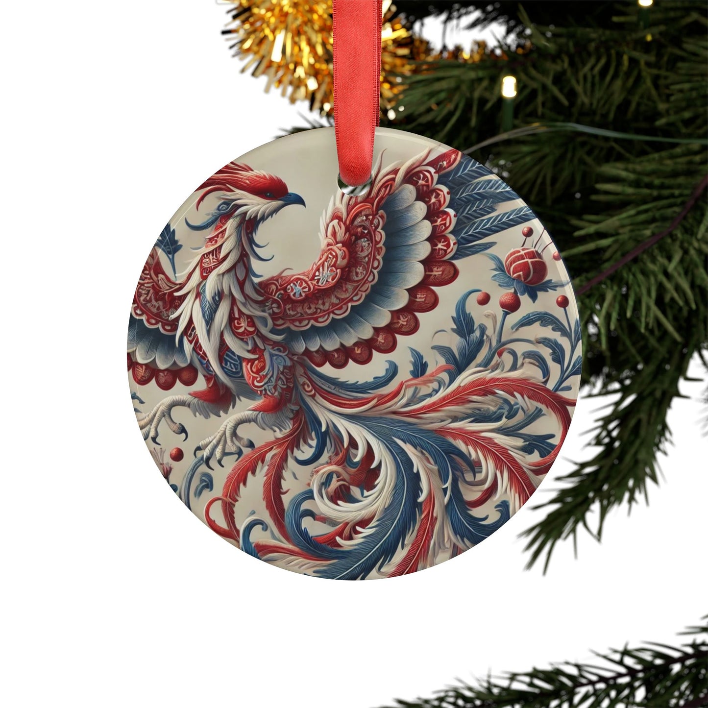 Blue White Phoenix Style1 Chinoiserie Chique Acrylic Ornament