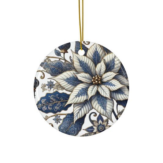 Blue White Gold Style3 Chinoiserie Chique Ceramic Ornament, 2 shapes available