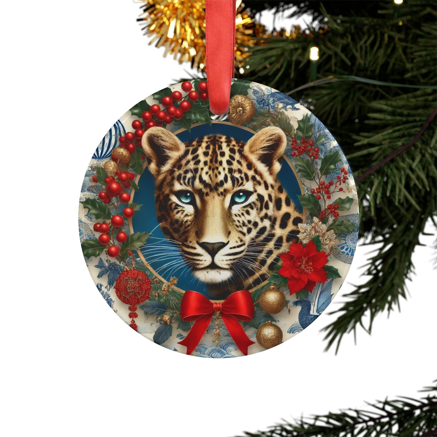 Blue White BigCat Style1 Chinoiserie Chique Acrylic Ornament