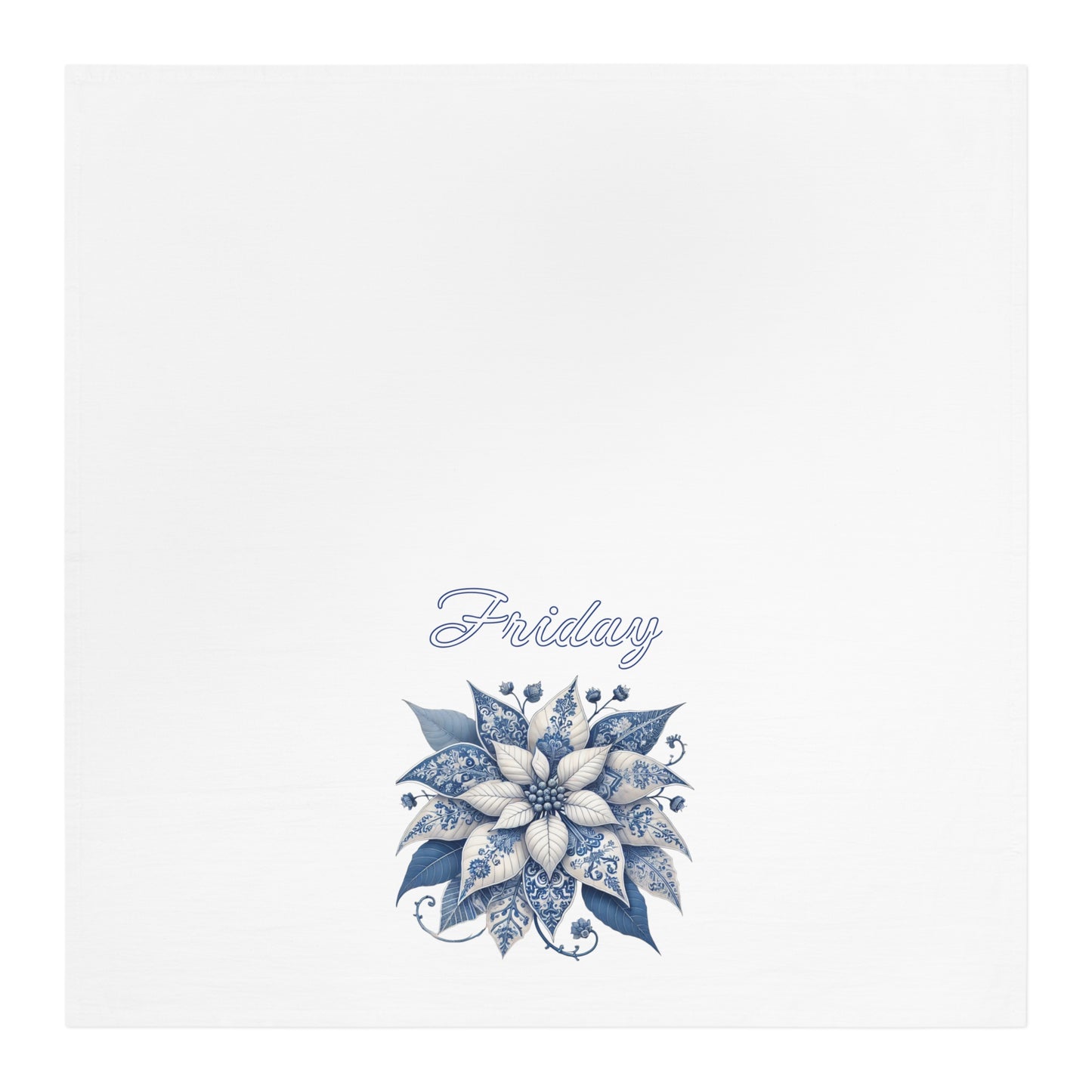 Friday - Blue and White Chinoiserie Chique Poinsettia Tea Towel