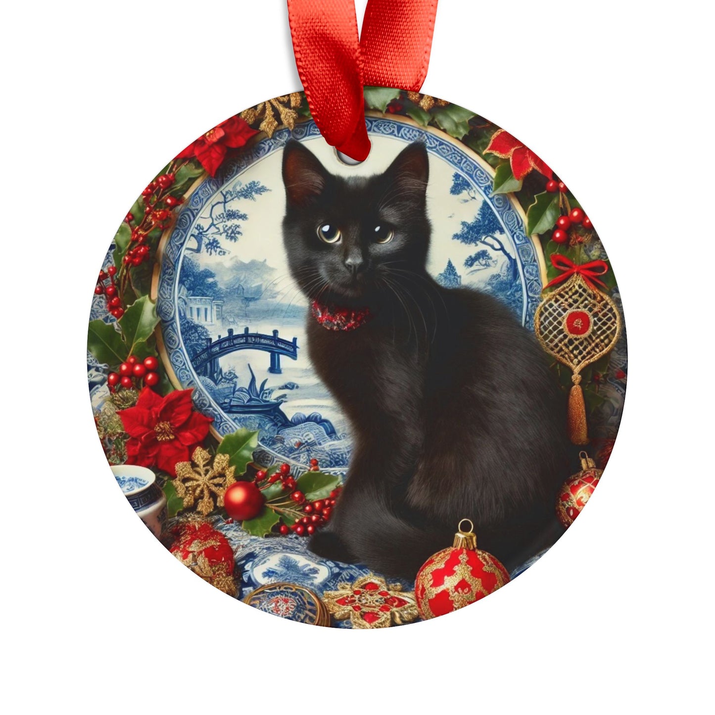 Blue White Cat Style2 Chinoiserie Chique Acrylic Ornament