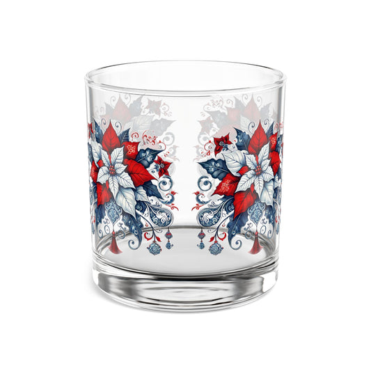 Blue White Red Poinsettia Festive Design, 10oz Drink Glass