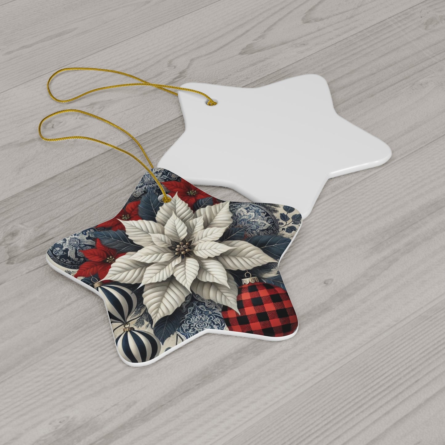 Blue White Buffalo Plaid Style2 Chinoiserie Chique Ceramic Ornament, 3 shapes available