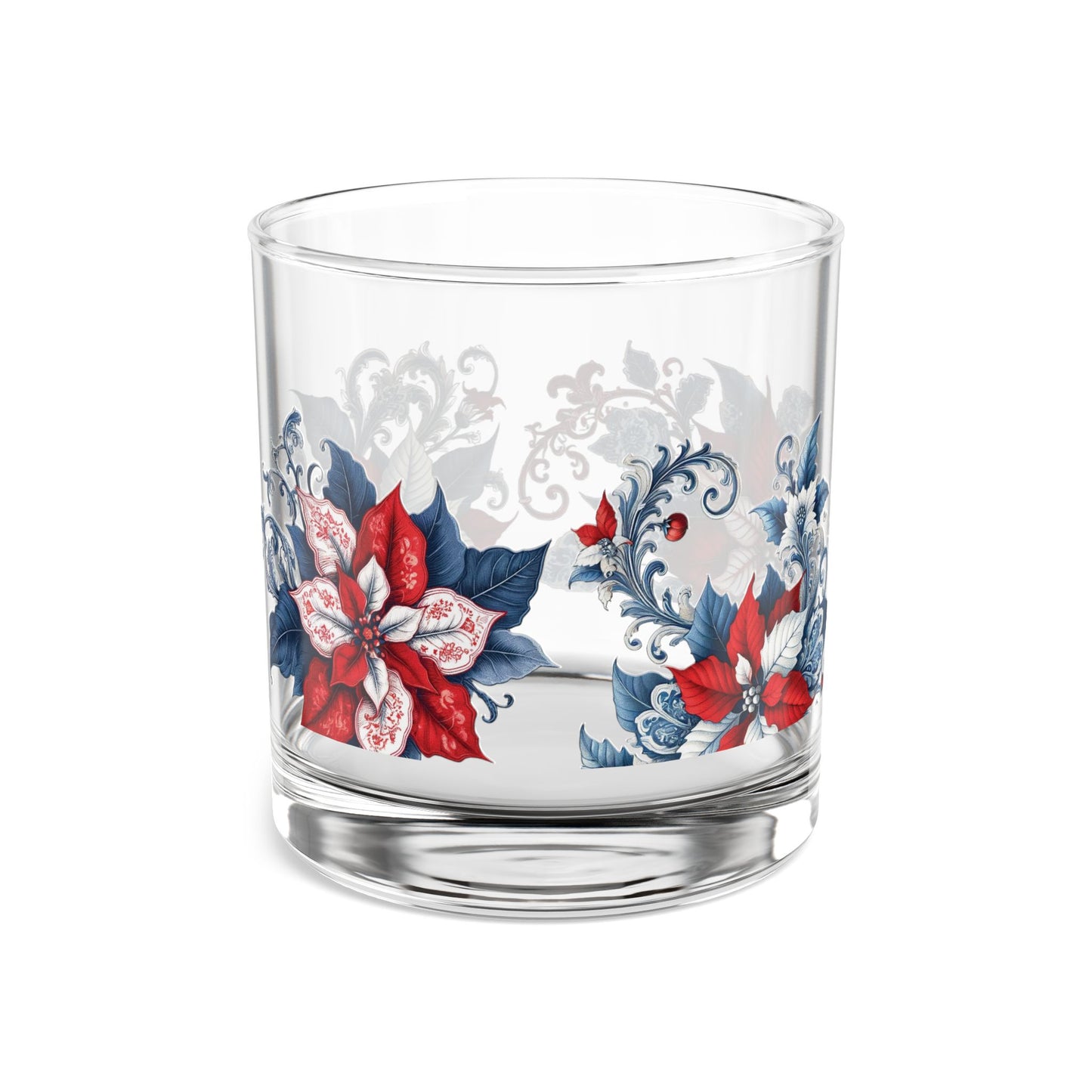 Blue White Red Style2 Poinsettia Festive Design, 10oz Drink Glass