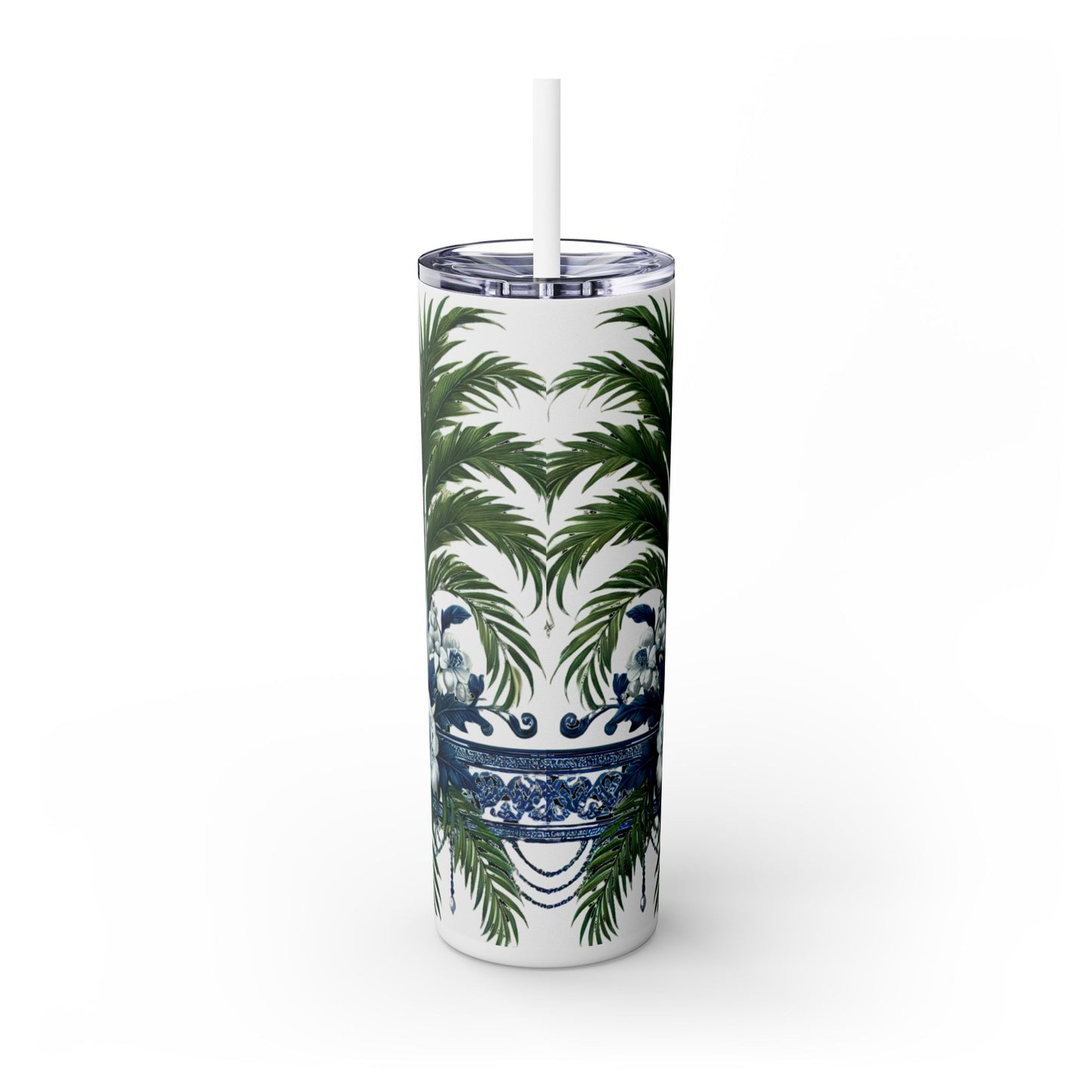 INSPIRATION Message - Skinny Tumbler - Chinoiserie Chique Blue White Design, 20oz