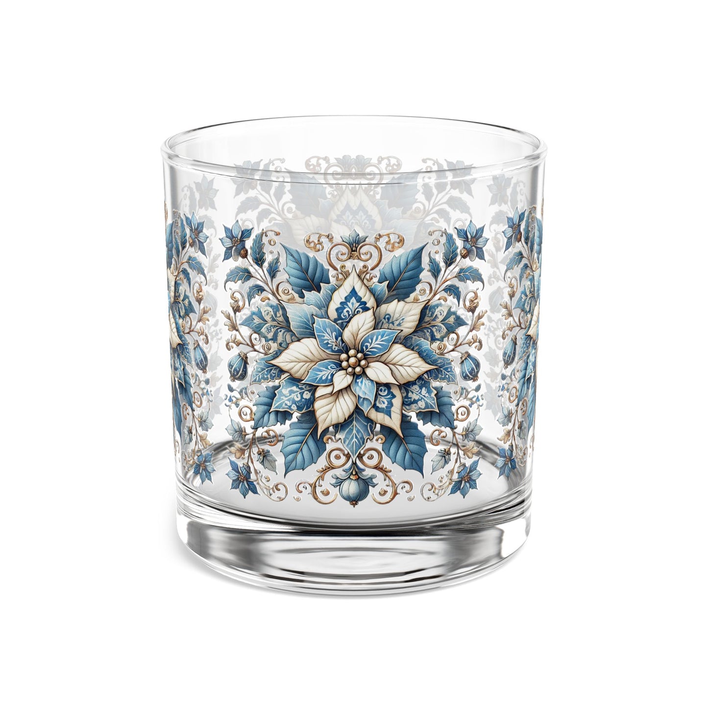 Ice Blue Poinsettia Festive Design, 10oz Drink Glass