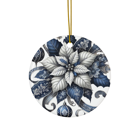 Blue White Silver Style2 Chinoiserie Chique Ceramic Ornament, 3 shapes available