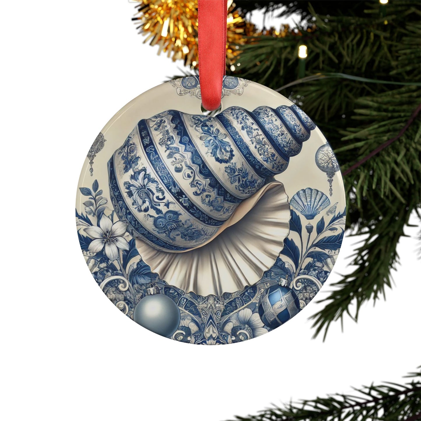 Blue White Shell Style1 Chinoiserie Chique Acrylic Ornament